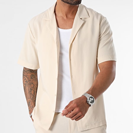 MTX - Set camicia a maniche corte e pantaloncini da jogging a righe beige