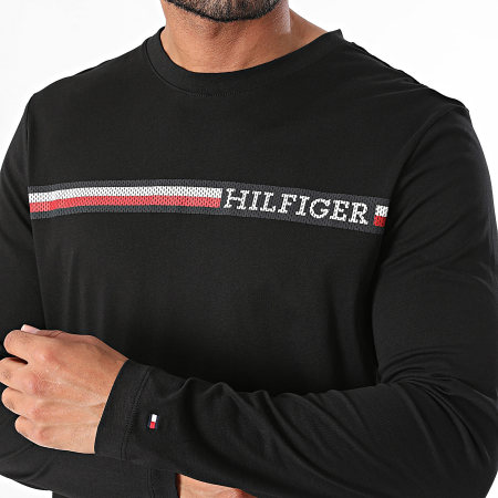 Tommy Hilfiger - Camiseta de manga larga a rayas en el pecho 6740 Negro