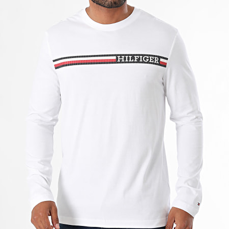 Tommy Hilfiger - Camiseta de manga larga a rayas en el pecho 6740 Blanco