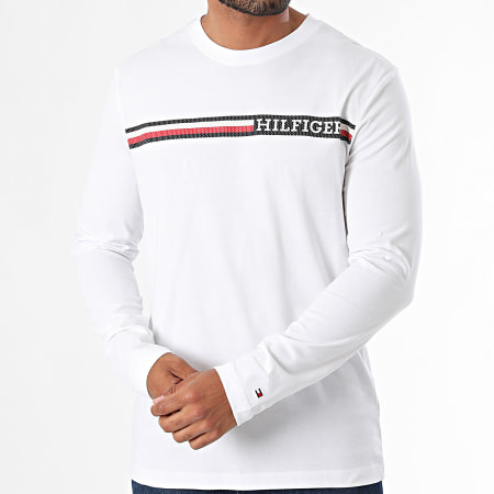 Tommy Hilfiger - Camiseta de manga larga a rayas en el pecho 6740 Blanco