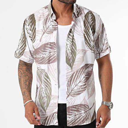 Armita - Regular Fit Camisa Manga Corta Blanco Beige Verde Caqui