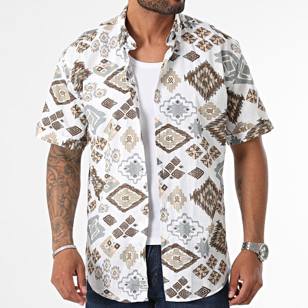 Armita - Regular Fit Camisa Manga Corta Blanco Gris Beige