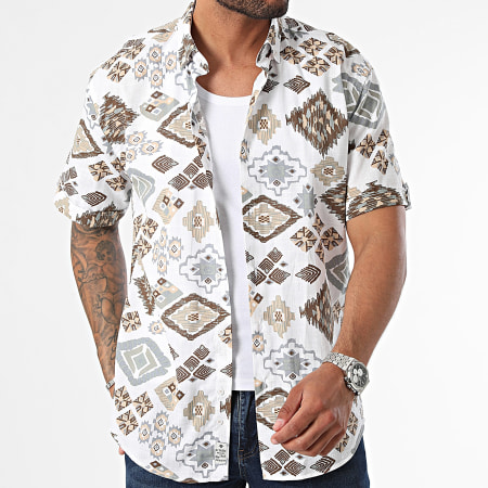 Armita - Regular Fit Camisa Manga Corta Blanco Gris Beige