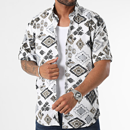 Armita - Regular Fit Camisa Manga Corta Blanco Gris Topo