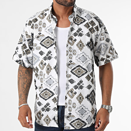 Armita - Regular Fit Camisa Manga Corta Blanco Gris Topo