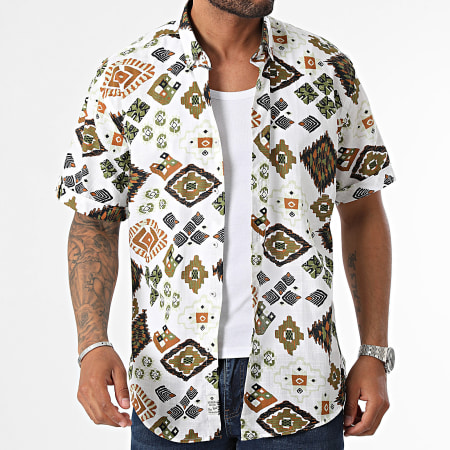 Armita - Camisa Manga Corta Regular Fit Blanco Verde Caqui Camel