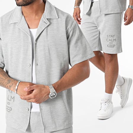 Armita - Conjunto de camisa gris de manga corta y pantalón corto de jogging