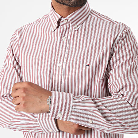 Tommy Hilfiger - Camisa Manga Larga Regular Fit Natural Popelina Suave 5759 Blanco Rojo Ladrillo