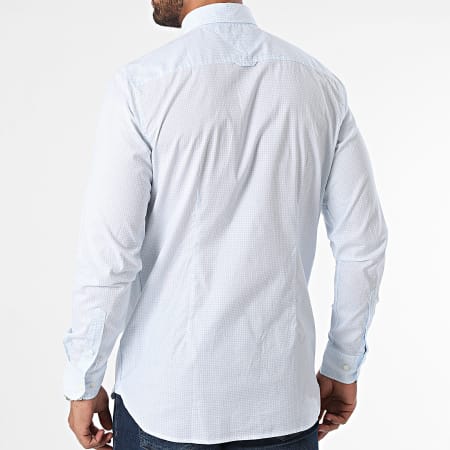 Tommy Hilfiger - Slim Flex Micro Bufanda Camisa Manga Larga 5813 Blanco Azul Claro