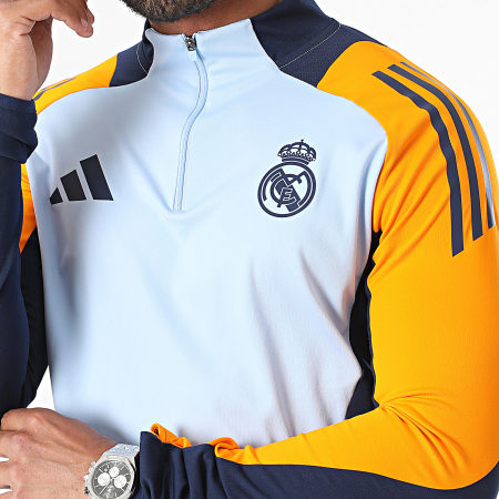 Adidas Sportswear - Tee Shirt Manches Longues A Bandes Real IT5118 Bleu Clair Bleu Marine Orange
