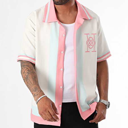 KZR - Camisa Manga Corta Beige Rosa Celeste