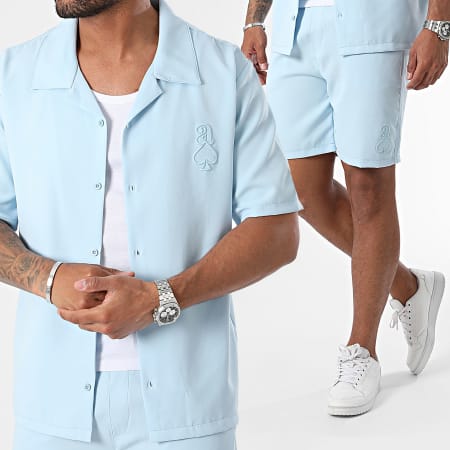 KZR - Conjunto de camisa de manga corta y pantalón corto azul claro