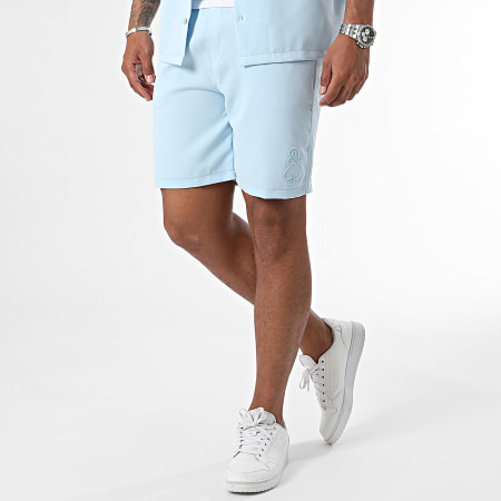 KZR - Conjunto de camisa de manga corta y pantalón corto azul claro
