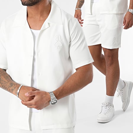 KZR - Conjunto de camisa blanca de manga corta y pantalón corto de jogging