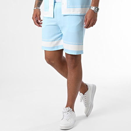 KZR - Ensemble Chemise Manches Courtes Et Short Jogging Bleu Clair Blanc