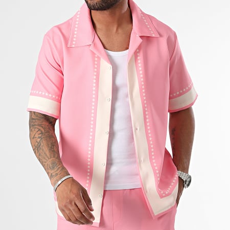 KZR - Set di camicia a maniche corte e pantaloncini da jogging rosa e beige