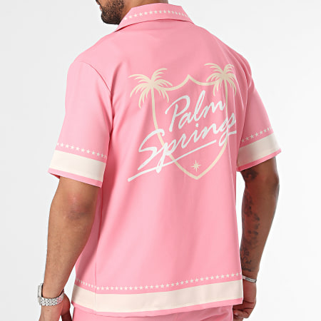 KZR - Set di camicia a maniche corte e pantaloncini da jogging rosa e beige