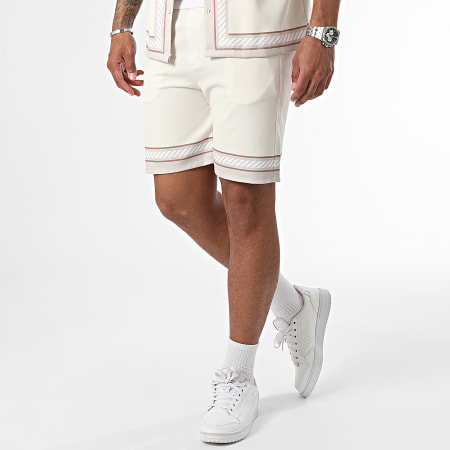 KZR - Conjunto de camisa de manga corta y pantalón corto de jogging beige