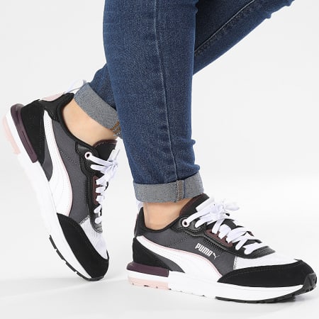 Puma - Zapatillas Mujer Puma R22 383462 Gris Blanco Negro Malva