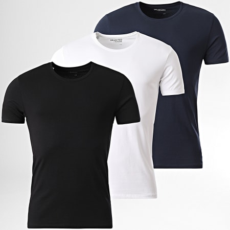 Selected - Set van 3 Roland Wit Marine Zwart T-shirts