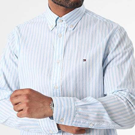 Tommy Hilfiger - Camisa Manga Larga Regular Fit Natural Popelina Suave 5759 Blanco Azul Claro