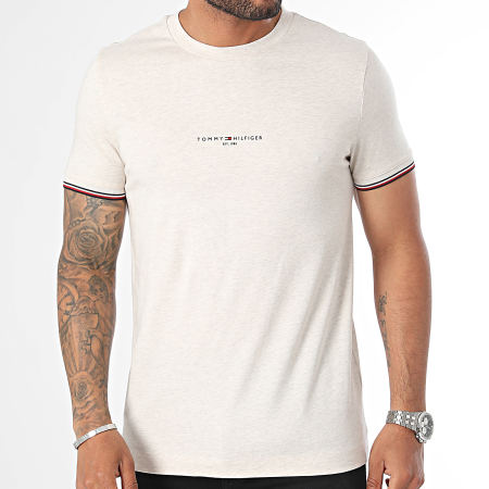 Tommy Hilfiger - Slim Logo Tipped Tee Shirt 2584 Beige Chiné