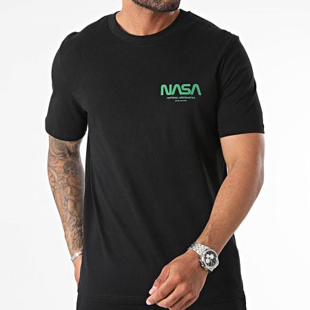 NASA - Ensemble Tee Shirt Et Short Jogging NASA Futuristic Noir Vert Bouteille