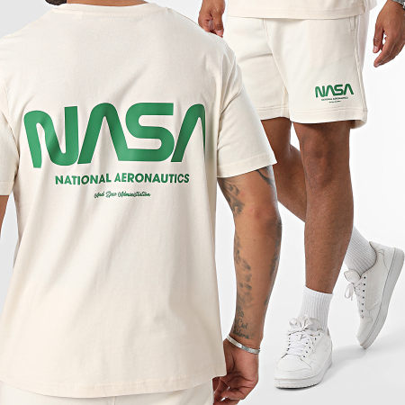 NASA - Ensemble Tee Shirt Et Short Jogging NASA Futuristic Beige Vert Bouteille