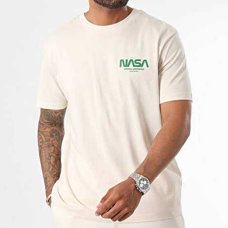 NASA - Ensemble Tee Shirt Et Short Jogging NASA Futuristic Beige Vert Bouteille