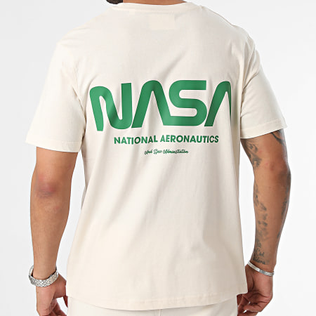 NASA - Set di maglietta e pantaloncini da jogging della NASA Futuristica Beige Verde Bottiglia