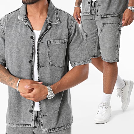 Ikao - Grijs shirt met korte mouwen en Jean shortset