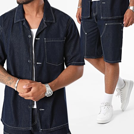 Ikao - Set camicia e pantaloncini a maniche corte in denim blu