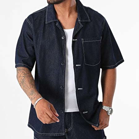 Ikao - Set camicia e pantaloncini a maniche corte in denim blu