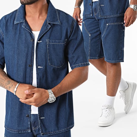 Ikao - Set camicia a maniche corte e pantaloncini in denim blu