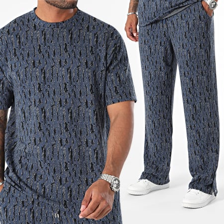 Ikao - Set di pantaloni e maglietta blu navy, nera e grigia