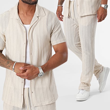 Ikao - Set camicia a maniche corte e pantaloni da jogging beige