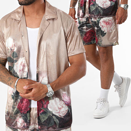 Ikao - Ensemble Chemise Manches Courtes Et Short Jogging Beige Floral