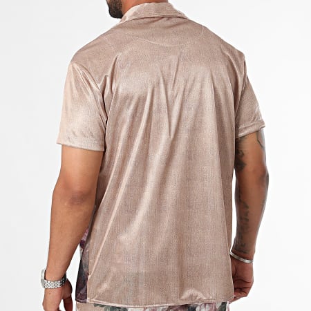 Ikao - Camicia a maniche corte e pantaloncini da jogging beige, set floreale