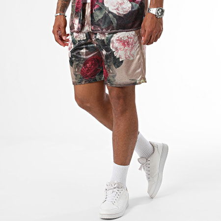 Ikao - Ensemble Chemise Manches Courtes Et Short Jogging Beige Floral