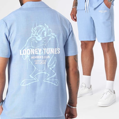 Looney Tunes - Conjunto de camisa y pantalón corto de verano en lino azul claro Taz