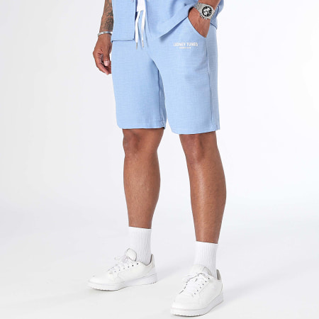 Looney Tunes - Conjunto de camisa y pantalón corto de verano en lino azul claro Taz