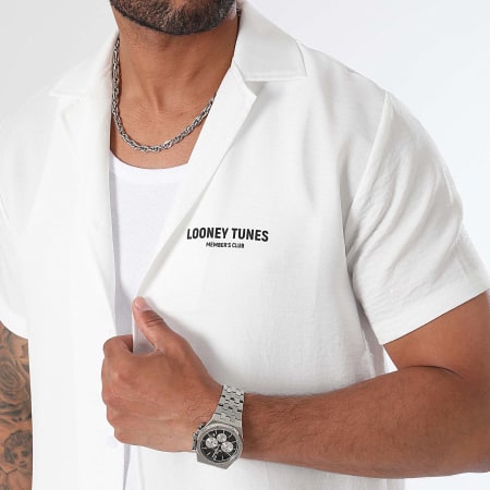 Looney Tunes - Taz Set camicia e pantaloncini a maniche corte in lino bianco azzurro