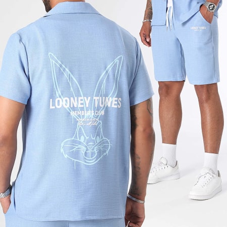 Looney Tunes - Conjunto de camisa y pantalón corto de lino azul claro Bugs Bunny para el verano