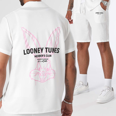 Looney Tunes - Bugs Bunny Blanco Rosa Camisa De Manga Corta Y Pantalones Cortos Conjunto De Lino De Verano