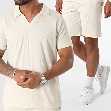 Classic Series - Conjunto de polo de manga corta y pantalón corto de jogging Beige