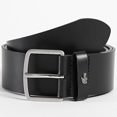 Lacoste - Cintura in pelle con logo coccodrillo in metallo nero