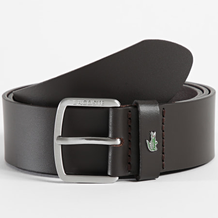 Lacoste - Cinturón de piel marrón con logotipo metálico de cocodrilo