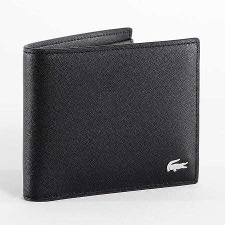 Lacoste - Portafoglio in pelle con logo coccodrillo in metallo nero