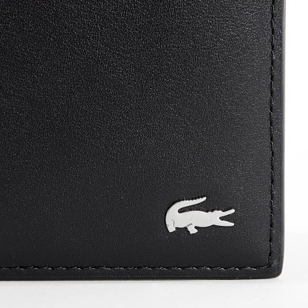 Lacoste - Portafoglio verticale in pelle con logo coccodrillo in metallo nero