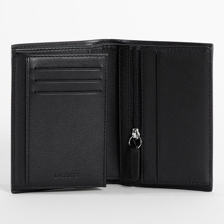 Lacoste - Portefeuille En Cuir Vertical Avec Logo Crocodile Metal Noir